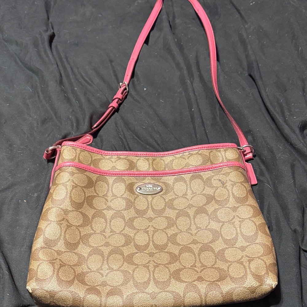 Coach Brown and Pink Signature file Crossbody Bag